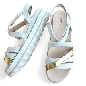 Vionic Women's Kellyn Moonlight Shimmer Flat Supportive Sandal Size 11